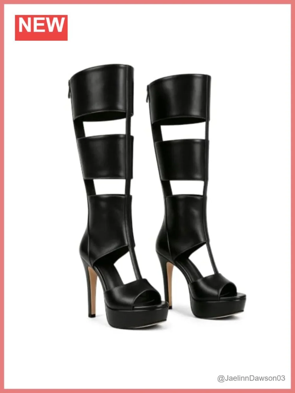 Knee High Platform Heels for Women Peep Toe Gladiator Sandal Booties with Zipper